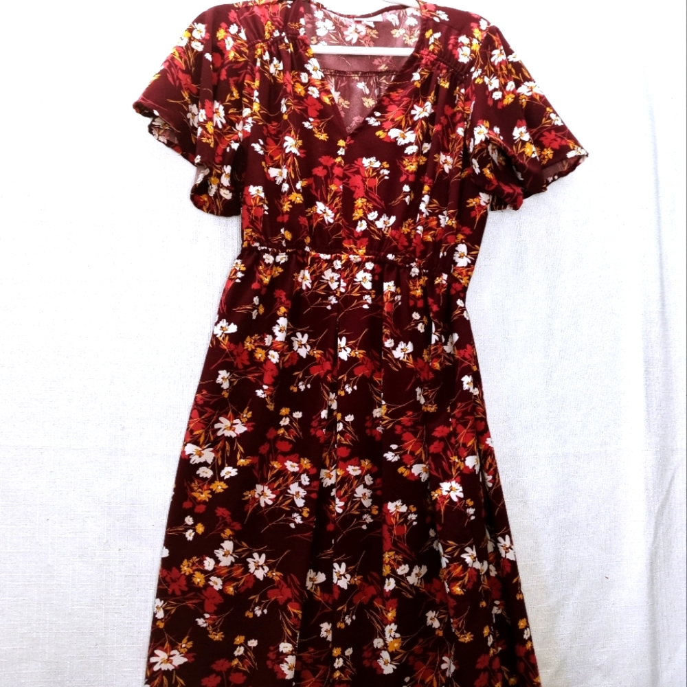 Isabella maternity floral dress maroon xxl